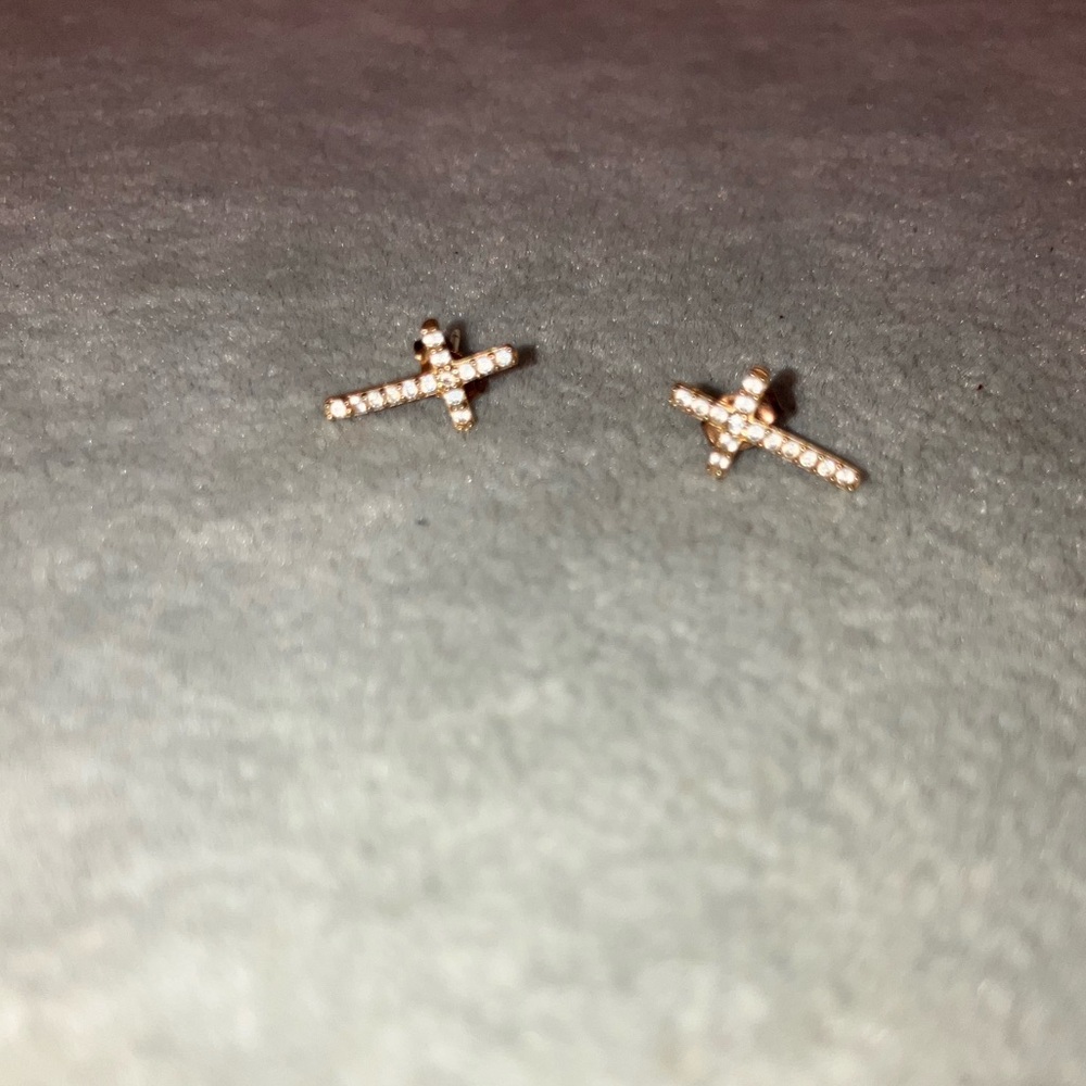 10K Gold Cubic Zirconia Cross Stud Earrings